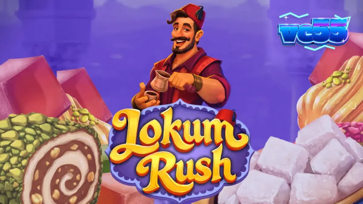 Tampilan visual slot Lokum Rush dengan tema manisan Turki yang penuh warna